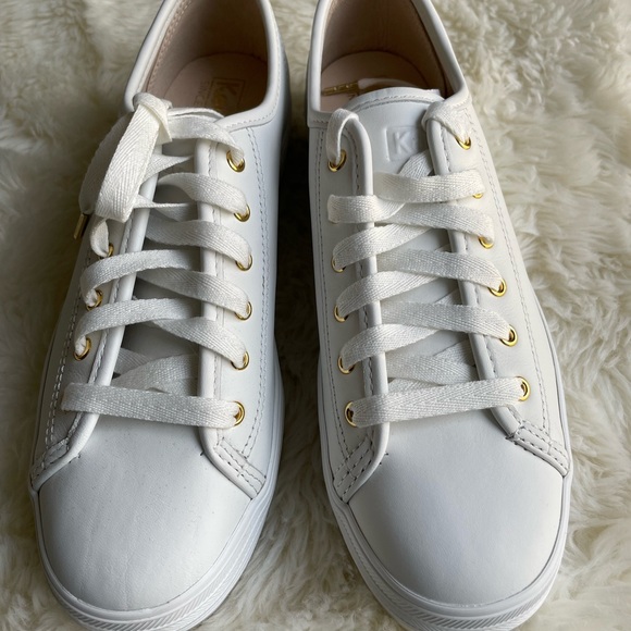 Triple Kick Luxe White Leather Platform Keds Sneakers - Picture 5 of 6